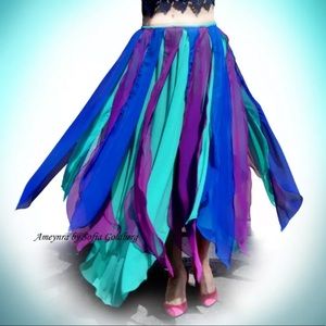 Ameynra Belly Dance Petal Skirt Peacock Color New. With petals